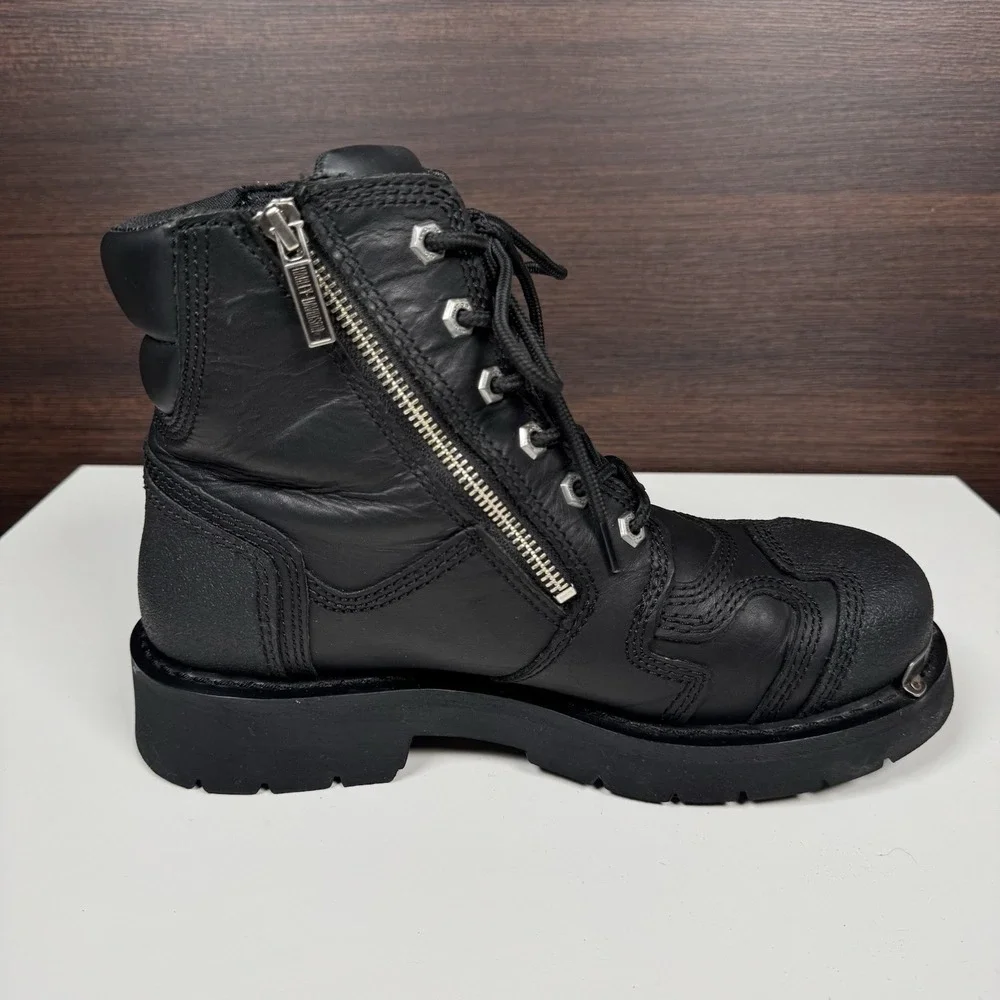 Harley Davidson 9.5 Stealth Motorcycle Boots Lace Black Leather Riding 91642 Men